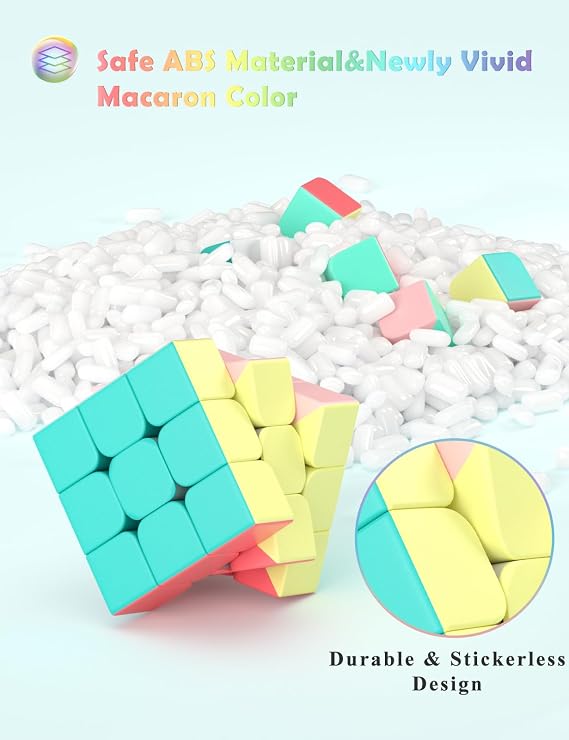 ROXENDA Speed Cube Set, 2X2 3X3 4X4 Pyramid Cube Stickerless with Instruction [4 Pack] (Macaron Cube Set)