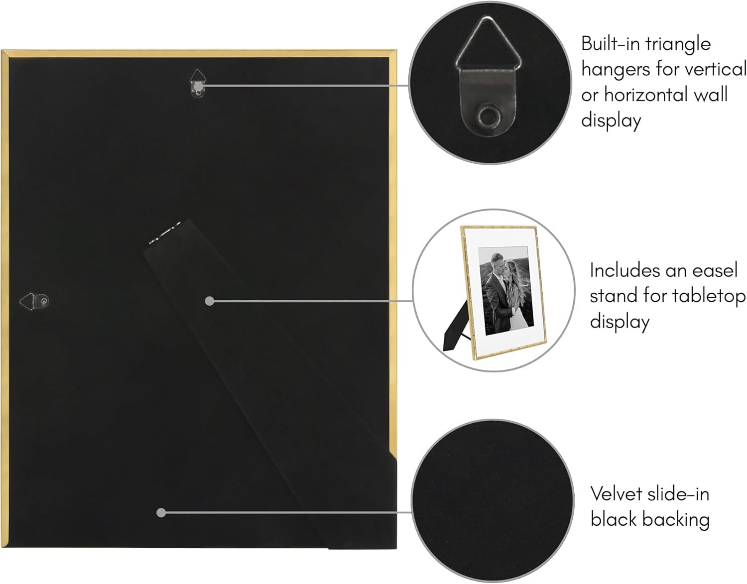 Americanflat 11x14 Picture Frame with Bamboo-Style Molding and Shatter-Resistant Glass - Use as 8x10 Frame with Mat or Display 11x14 Photo Without Mat - Elegant Gold Bamboo Frames for Tabletop or Wall