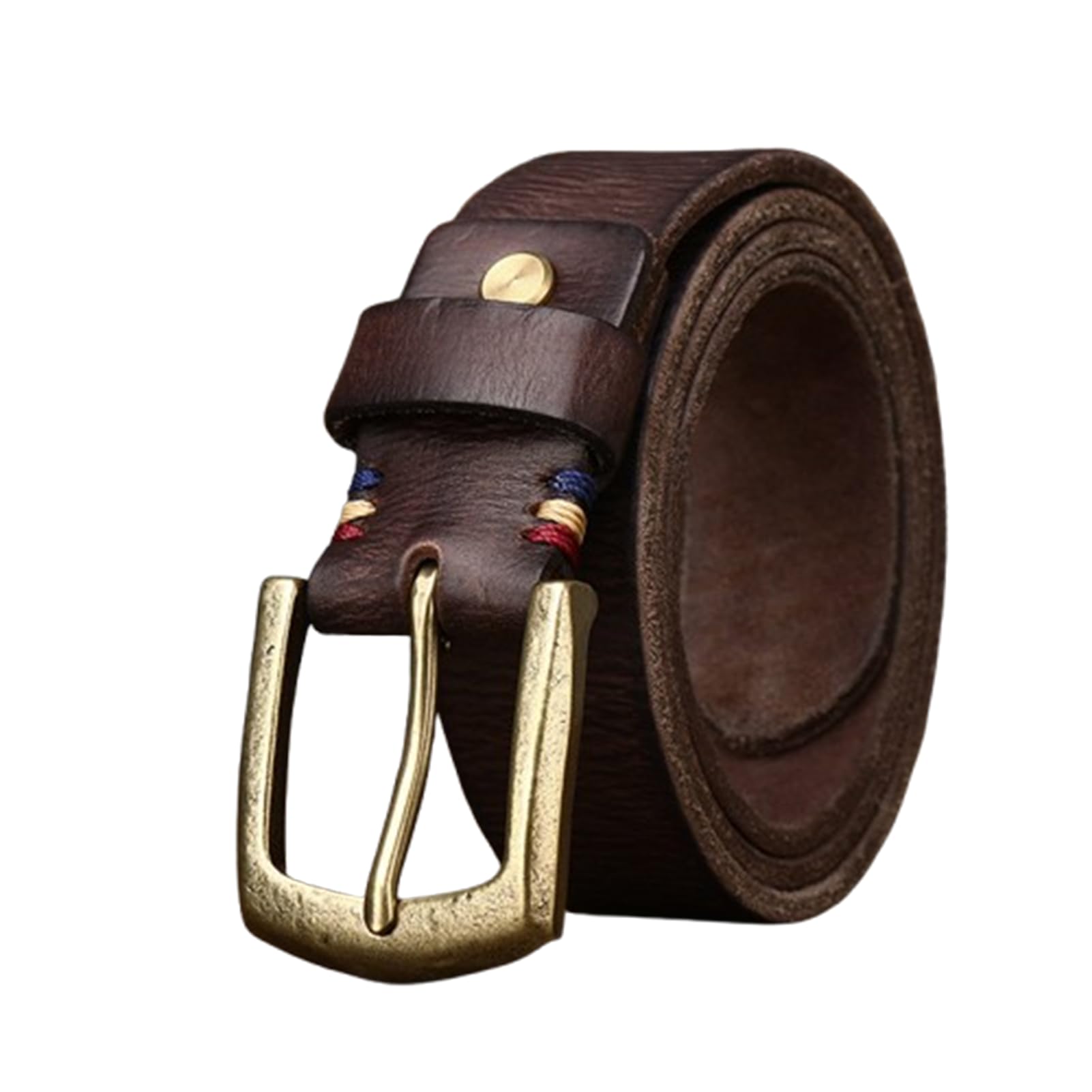 AGUTALITHIC Distressed Belt for Men Women Retro Leather Strap 5mm Thick with Solid Brass Single Prong Buckle for Casual Jeans(110cm/43, Coffee)
