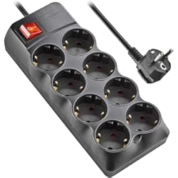 NGS POLE800 - Regleta de Enchufes con Protección contra Sobretensiones, Multienchufe con 8 Tomas Schuko e Interruptor, 250V CA hasta 10A