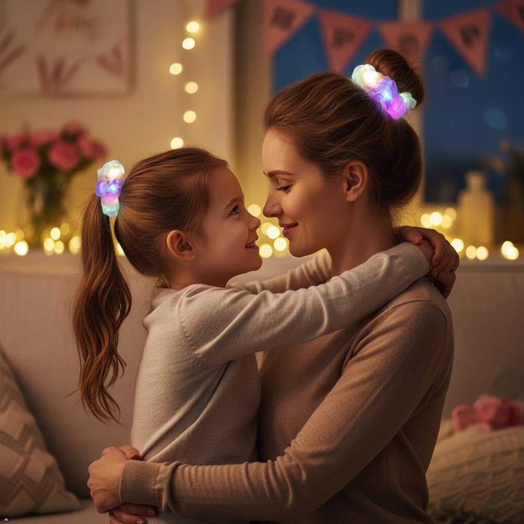 Light Up Scrunchies,Christmas Party Favor, Double-layer LED Hair Ties Glow in the Dark Party Supplies Glow Sticks Rave Accessories for Women Girls Neon Party, Fun Hair Accessories