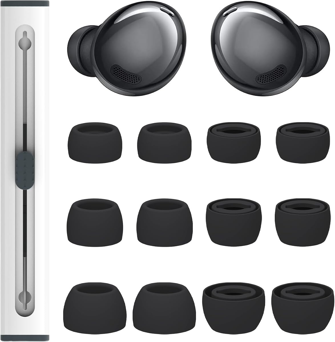 6 Pairs Replacement Silicone Eartips for Samsung Galaxy Buds Pro Headphones, S/M/L 3 Size Ear Tips Buds Wing Tips Fit in Case Compatible with Samsung Galaxy Buds Pro (Black,with Pen)