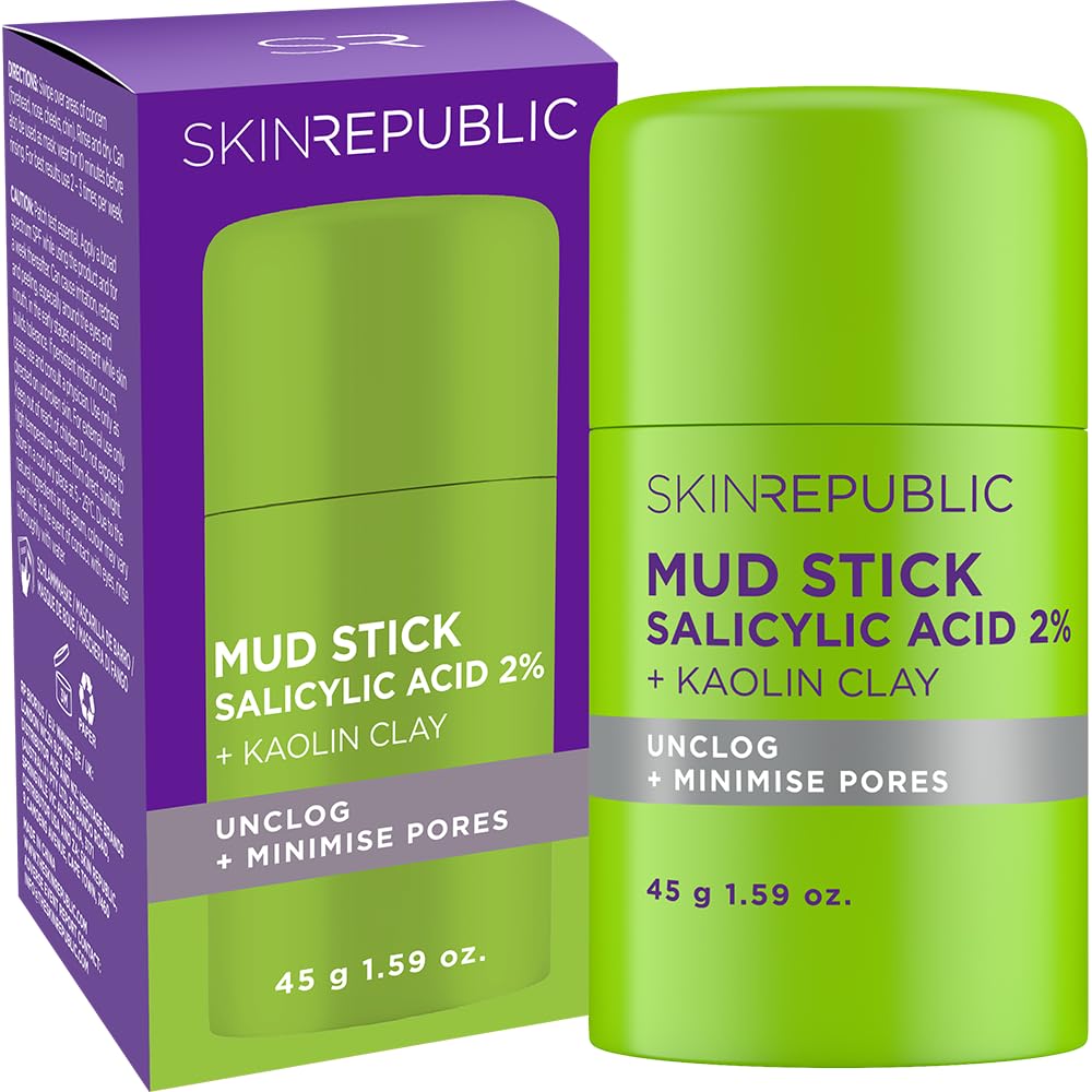 Skin Republic Salicylic Acid 2% + Kaolin Clay Mud Stick | Controls Oil | Unclogs Pores, Reduces Breakouts & Blackheads | Mattifying Skincare for Oily & Acne-Prone Skin | Dermatologically Tested (45g)
