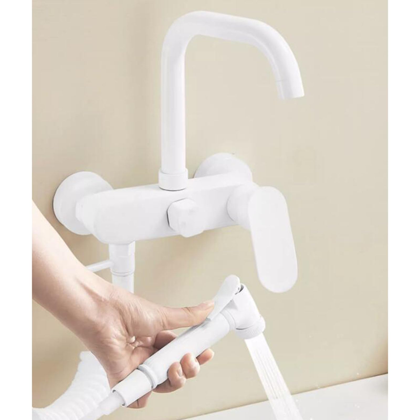 Grifo de Cocina Pared Blanco Pistola Telescópica Agua Fría y Caliente Giratoria Latón Grifo Fregadero Cocina Pared