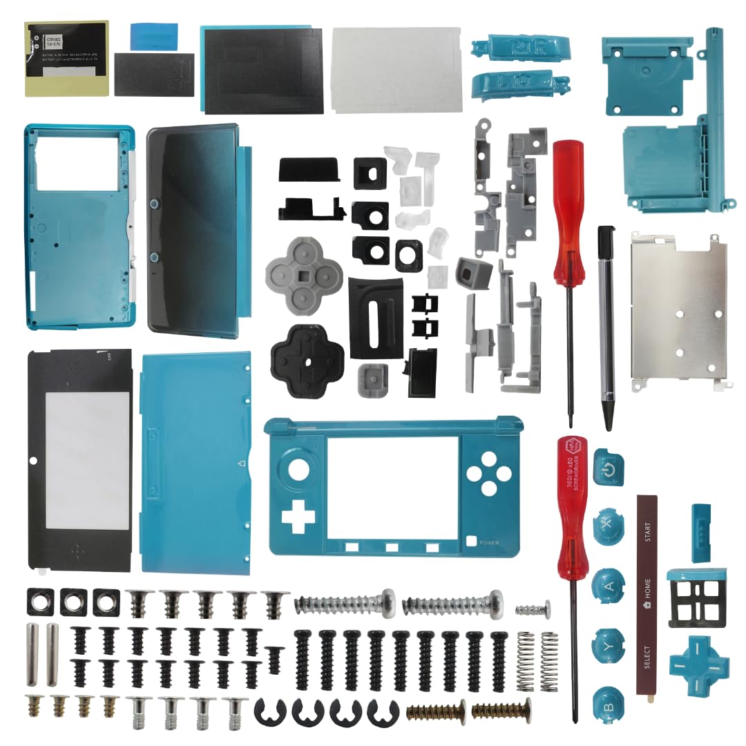 Full Housing Case, 3DS Replacement Housing, 3DS Shell Replacement, Cover Shell Repair Parts, Full Set Replacement Case Kit for Nintendo 3DS Replacement Parts (Aqua Blue)