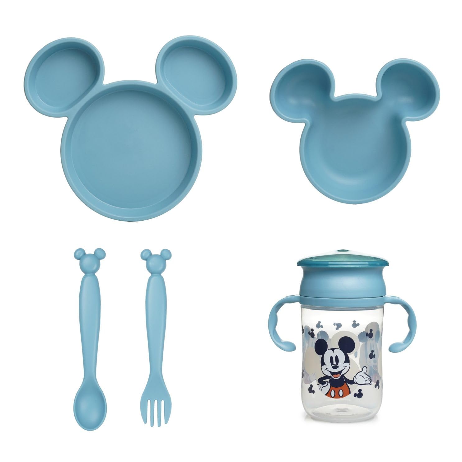 Set De Vaisselle Pour Enfants DISNEY Mickey – Assiette Compartimentée - Bol - Cuillère - Fourchette Et Tasse D'Apprentissage 360° – Design Amusant Et Pratique Pour Repas Bébé
