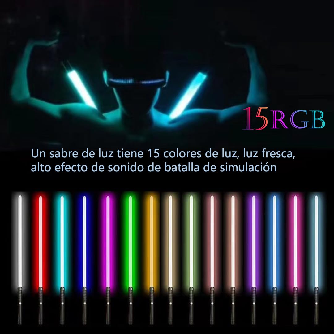 Sable De Luz LED RGB De 15 Colores Con Efectos De Sonido, Mango De Aleación De Aluminio, Recargable Por USB-C, Para Cosplay Y Duelos, Regalo De Star Wars