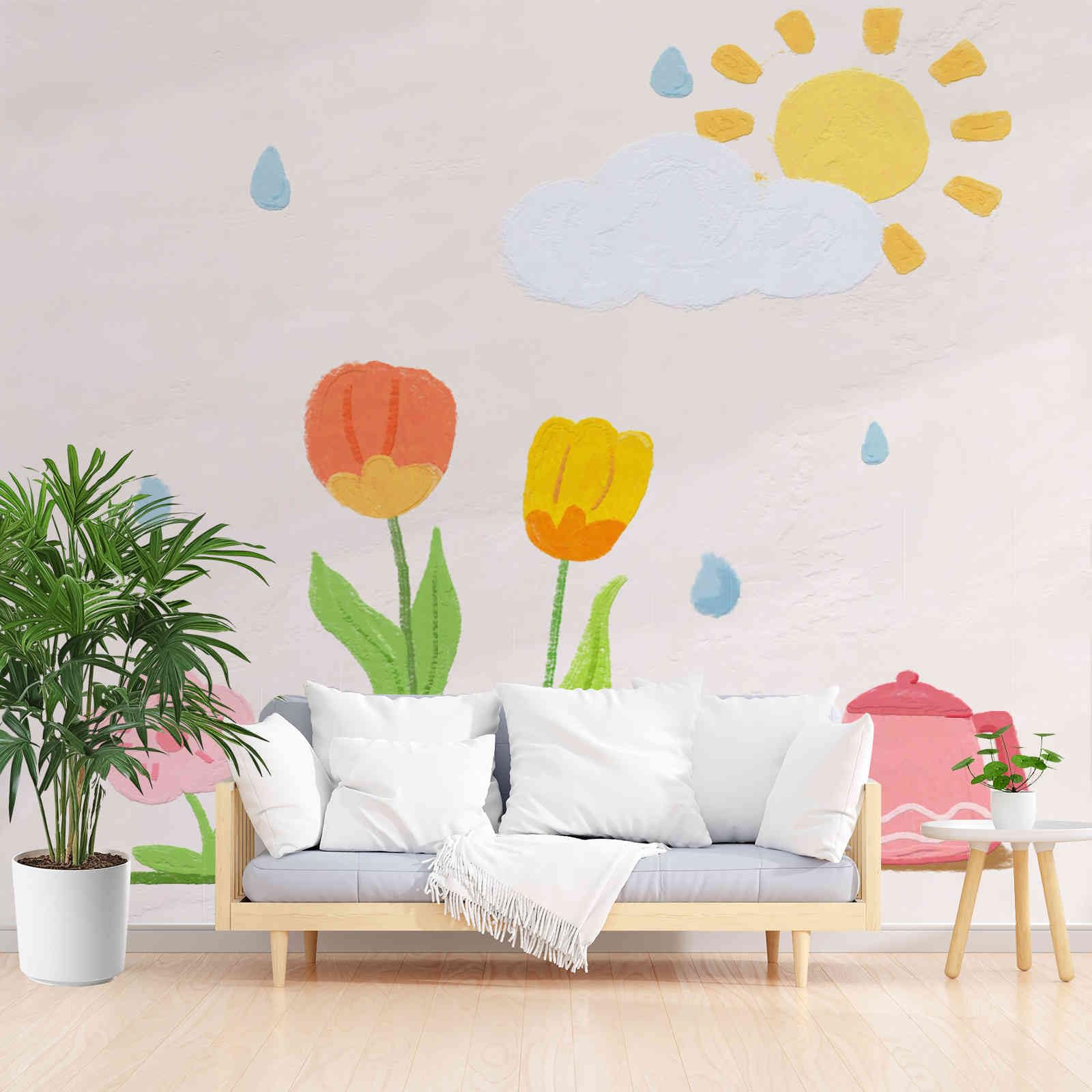 Papier Peint Panoramique Fleurs Mignonnes Jaune 200x140 cm pour Salon