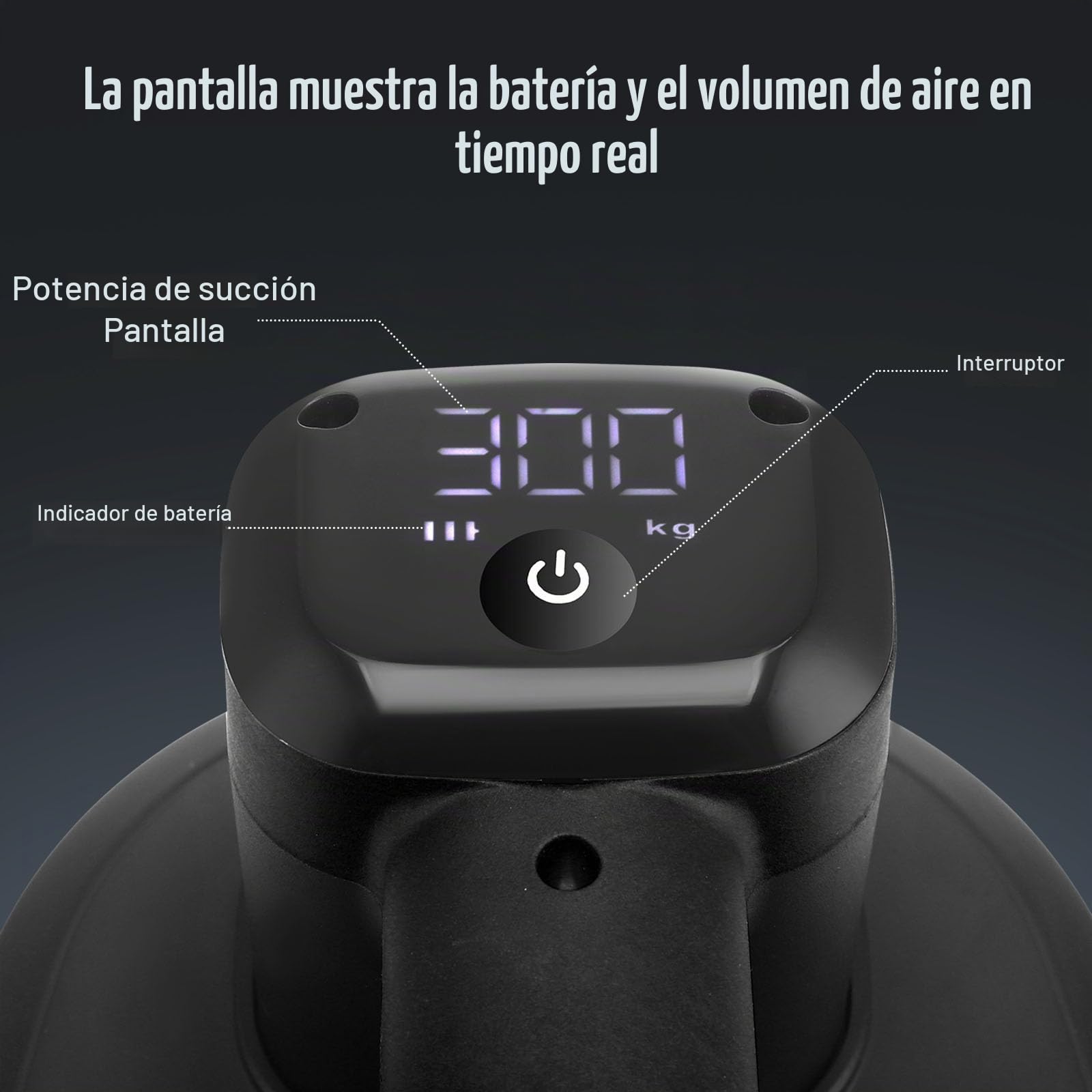 Ventosas para Azulejos, Ventosa Eléctrica Recargable con Pantalla Digital, 2 Motores 4500 mAh, 300 kg Potencia de Succión, Copa de Succión del Parabrisas para Superficies ásperas (Negro)