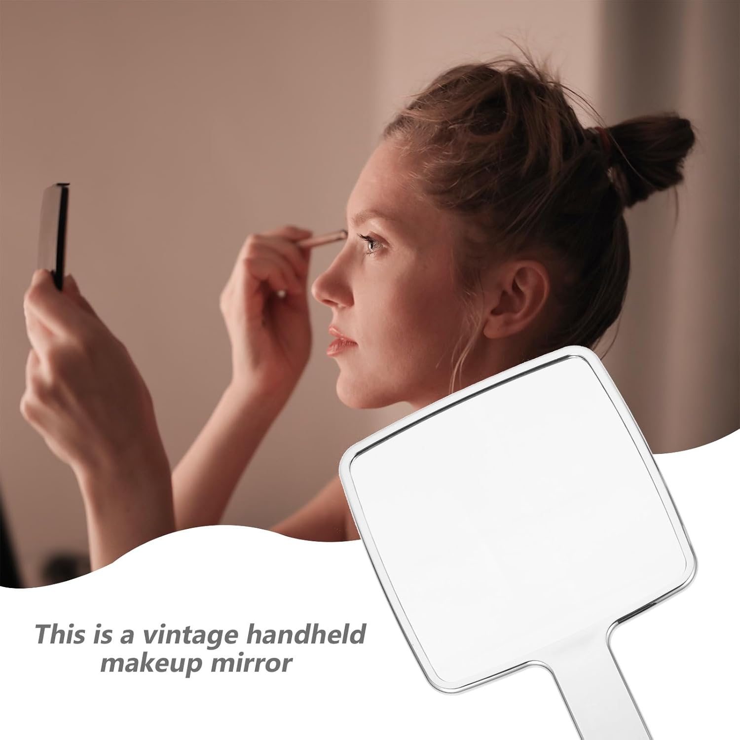 Handheld Cosmetic Mirror Retro Electroplated Square Makeup Mirror for Women Daily Use with Handle