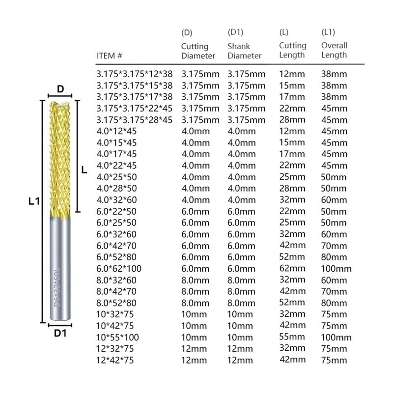 D6x42x70L PCB Corn End Mill Shank Milling Cutter Titanium Coated C