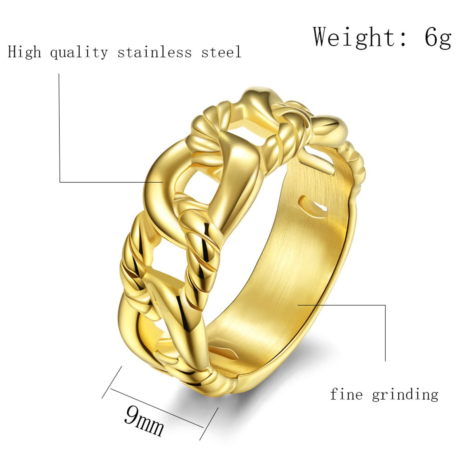 Anello Catena Largo In Acciaio Inox Stile Cubano - Unisex Biker Hip Hop - Senza Nichel