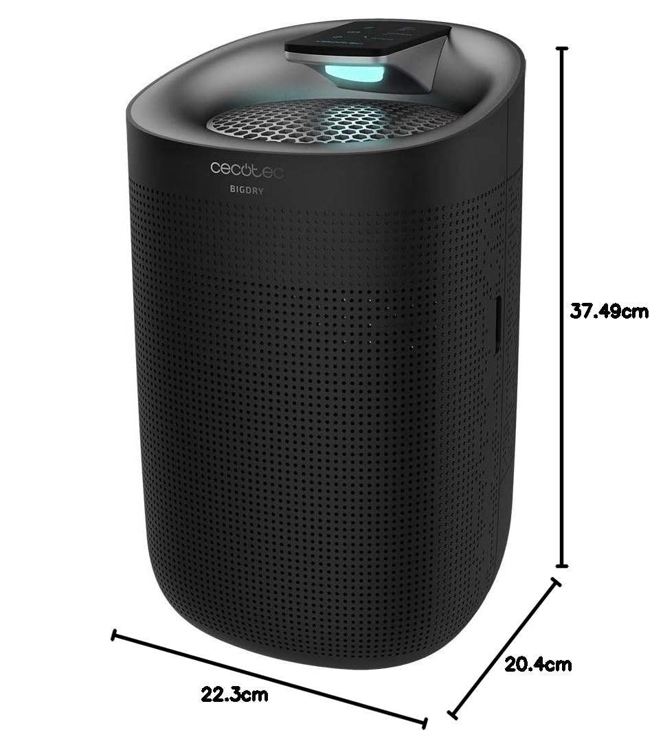 Cecotec Deshumidificador Eléctrico BigDry 3000 PureLight Black. 45 W, Deshumidificación hasta 750 ml/día, Purificador de Aire con Triple Proceso de filtración, Depósito 1L, 3 Velocidades, 25m2