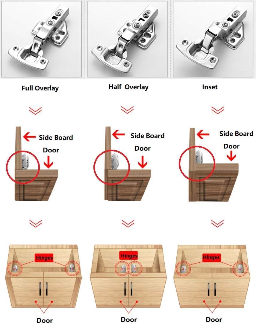 VICTAC Stainless Steel 304 Grade Anti Rust Full Overlay '0' Crank Hydraulic Soft Close Auto Hinges for Cabinets/Cupboards (Pack of 1 Pair / 2 Pcs) 4 Hole Mounting Plate (Pack of 1 Set / 2 Pcs) — Amazon image 5