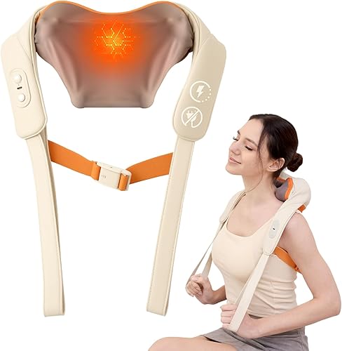 AIRSEE Masajeador Shiatsu inalámbrico de cuello y hombros con calor, batería de más de 200 minutos, cabeza de flor de ciruelo mejorada 2025 para