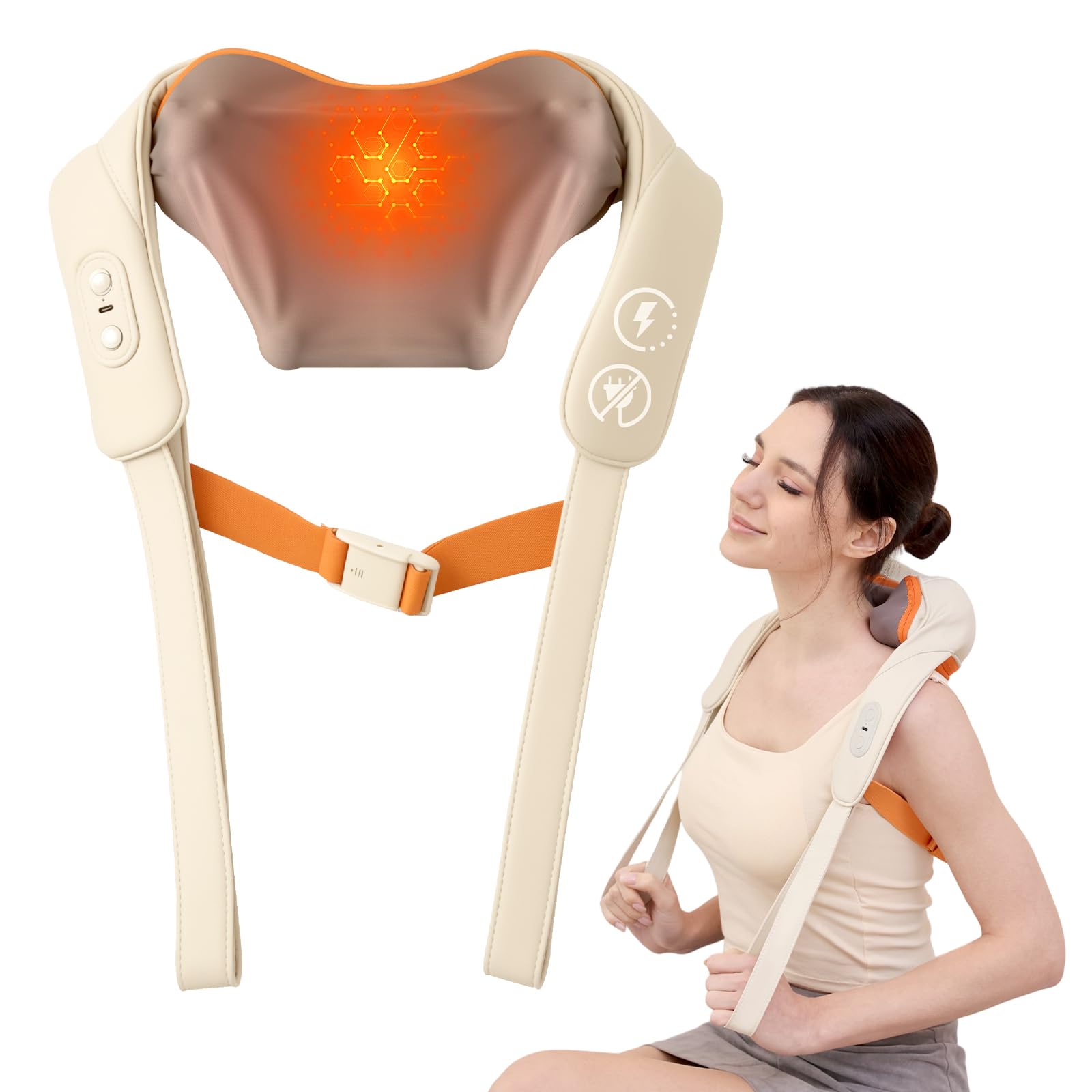 AIRSEE Massaggiatore senza fili per collo e spalle con calore, tessuto profondo impastante 4D, 3 modalità 2 livelli di riscaldamento, massaggio shiatsu schiena e spalle, batteria da 2000 mAh, per