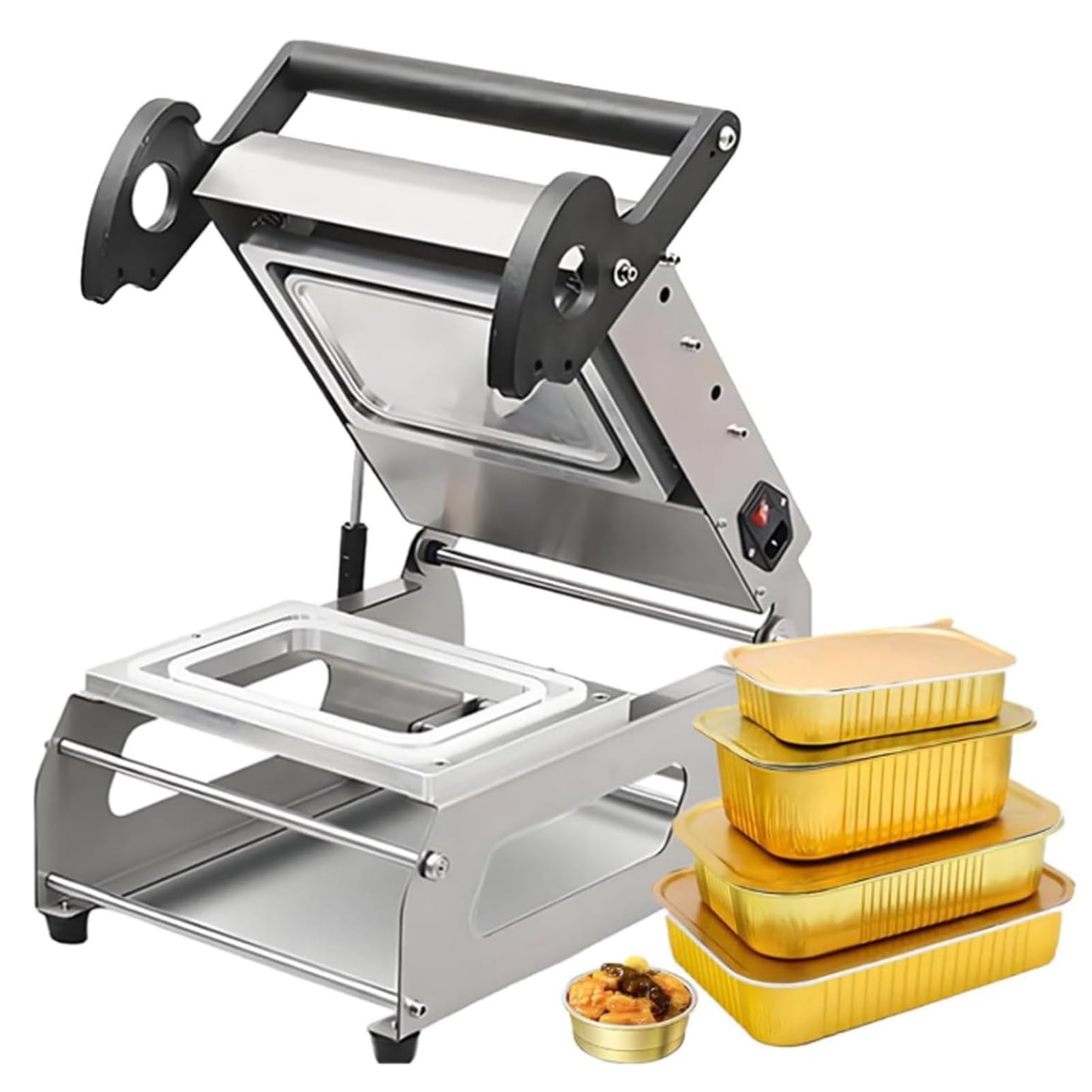 asdchZen Manual Food Tray Heat Sealer For Takeaway Boxes And Containers, Efficient 7-8 Times/Minute Pressure Packaging Machine (Silver 18 * 12Cm)