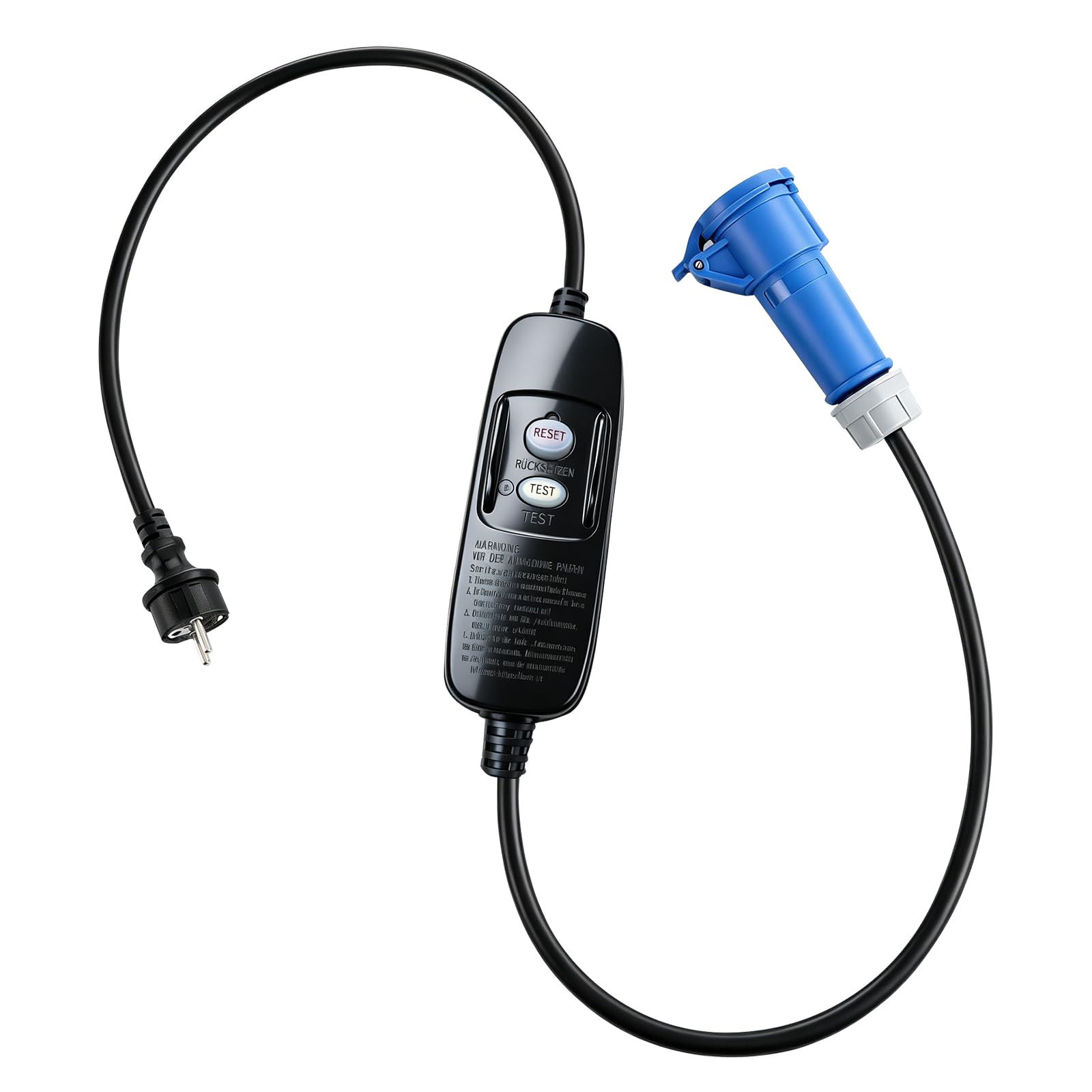 Cable Adaptador Schuko a CEE de 150 cm, 230 V, con Protección contra Fugas, Clase de Protección IP44/IP55, para Autocaravanas, Coches Eléctricos, Camping y Remolques de Construcción