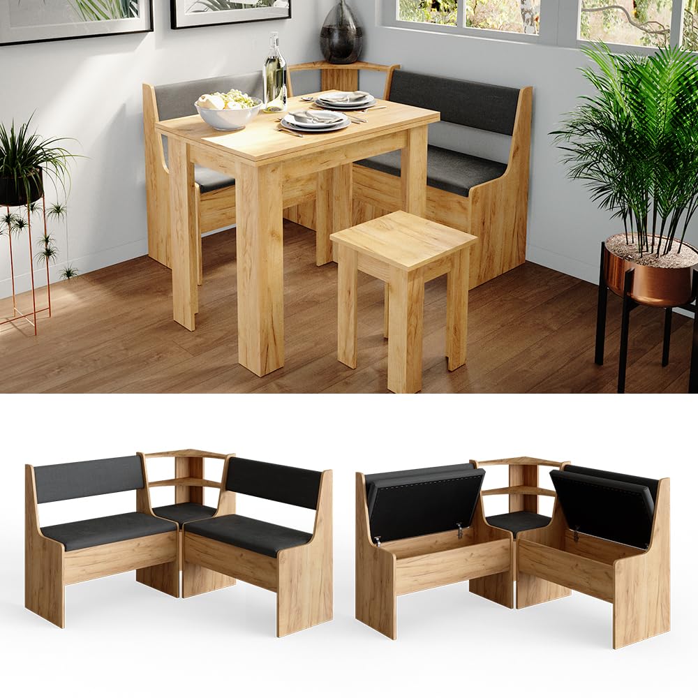 Eettafel Fenaro Zwart/eiken 120 x 80 cm met open compartimenten Vicco | Zwart/eiken | Eettafel