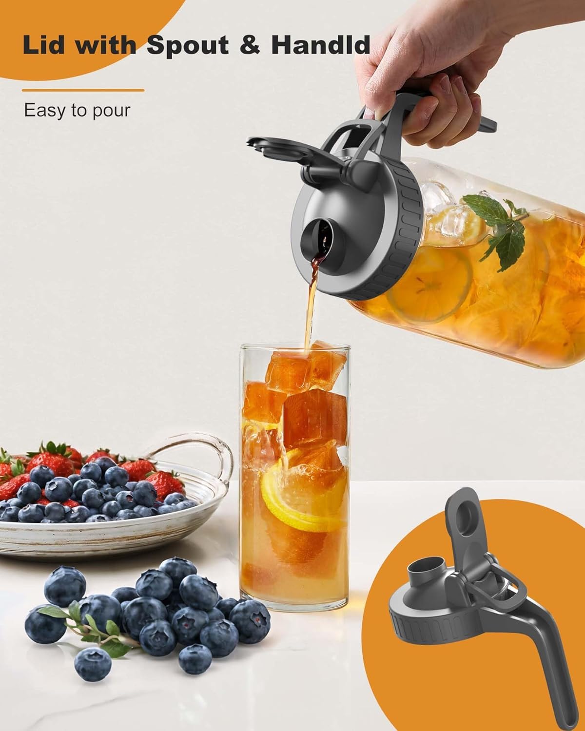 Einmachglas-Krug 1,9 L Mit Deckel & Filter – Breite Öffnung, Auslaufsicher, Für Saft, Eistee & Mehr