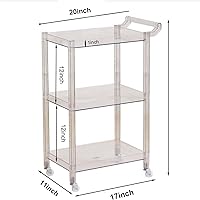 Vista 6 de QQXX Carrito de barra de acrílico, carrito rodante de 3 niveles con ruedas y asa, organizador de almacenamiento de mesa auxiliar transparente
