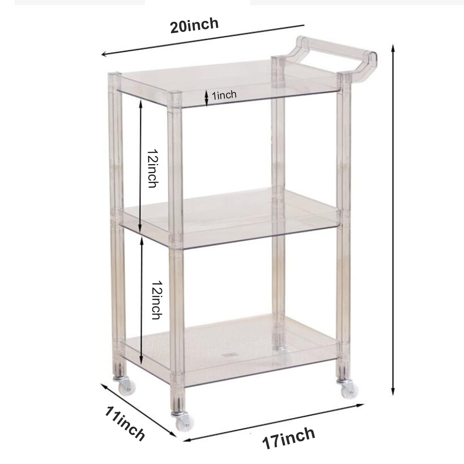 Carrello moderno in acrilico a 3 ripiani, con ruote e maniglia, tavolino trasparente multifunzione, mobile per vino, carrello da portata per cucina, sala da pranzo, soggiorno