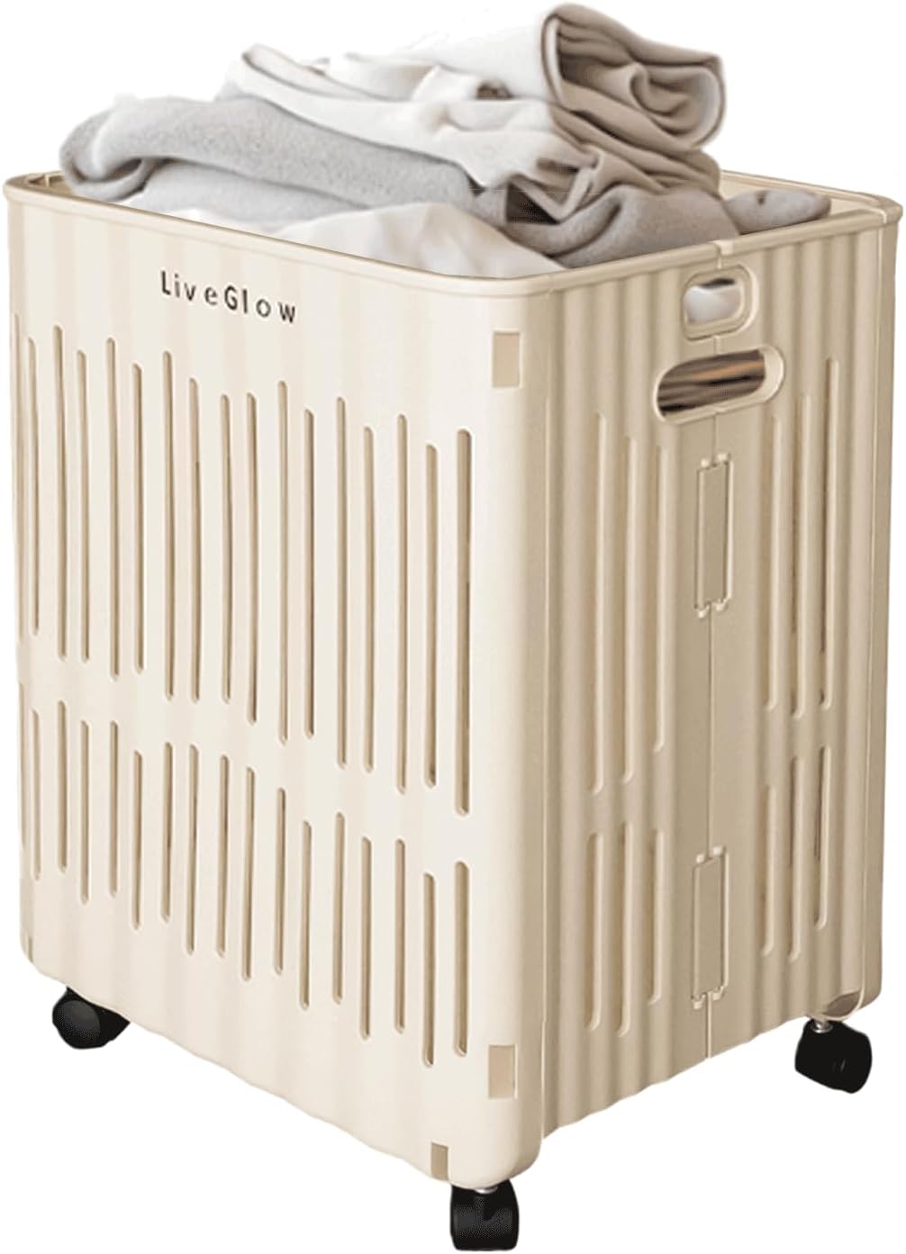 50L Rolling Laundry Basket with Wheels & Handle, Compact Plastic Hamper for Small Spaces, Modern Clothes & Toy Organizer for Dorm, Bathroom, or Apartment