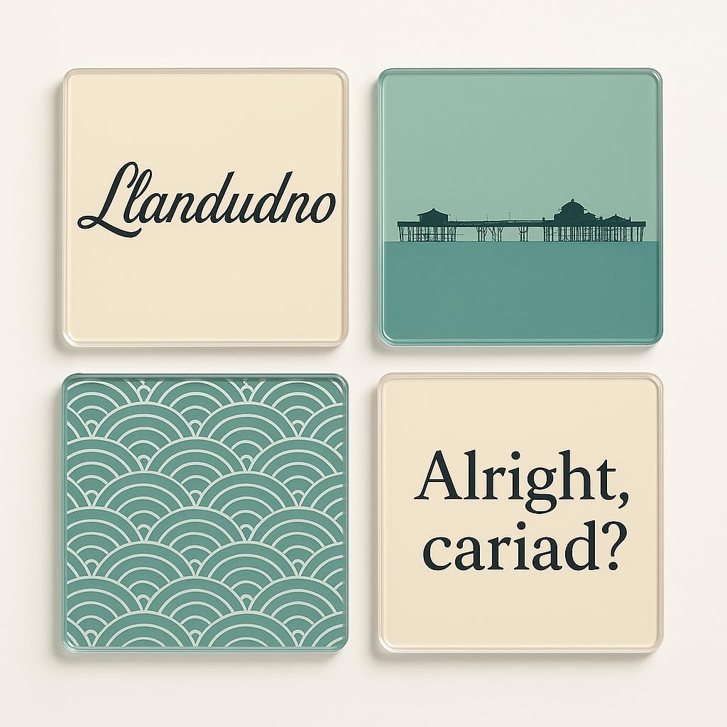 The Plum Penguin Llandudno Essence Acrylic Coaster Gift Set Of 4 Celebrating - Nostalgic Home Decor For Welsh Seaside Charm