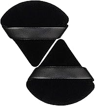2 Pcs Stadux Triangle Powder Puff, Reuseable Powder Puff With Strap For Easy Use, Makeup Sponge Perfect For Pressed Powder, Velvet powder puff for Dry & Wet makeup (Black/Black)