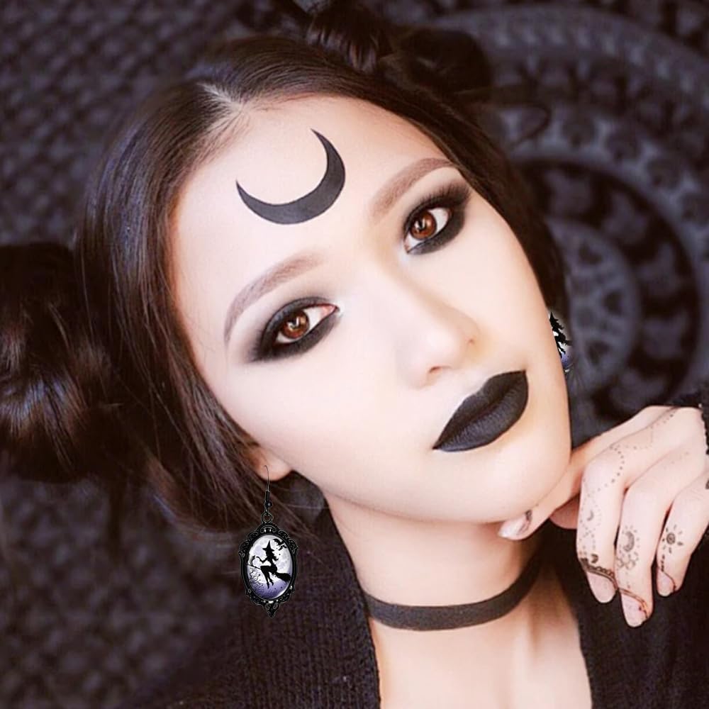 Vintage Gothic Witch Glass Cameo Earrings Goth Mystery Witchs Dangle Earring Punk Style Victorian Earring Halloween Jewelry for Women - Image 2