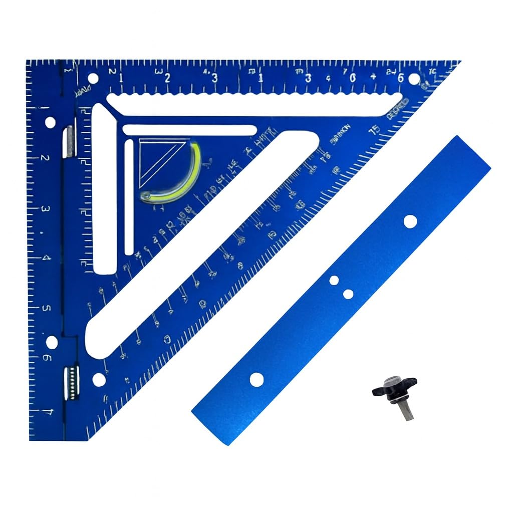 Squares Tool,8.5-in Adjustable Woodworking Rafter Square with Level，Aluminum Alloy Triangle Ruler Rafter Frame Square Double Scale,for Precise Marking and Layout (Green)