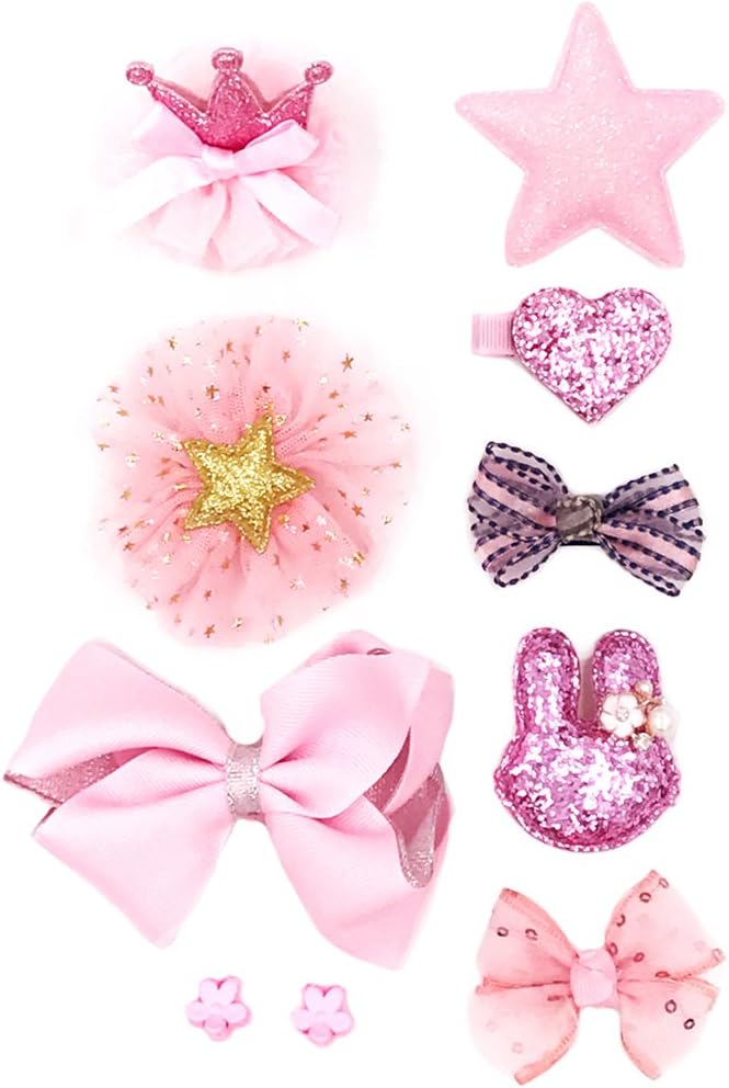PeiLan 10Pcs Gril Hair Accessories Set Hairpin Bows Clips Flower Alligator Clips - with Gift Box for Baby Girls Teens Toddlers Kids Children (Pink Set)