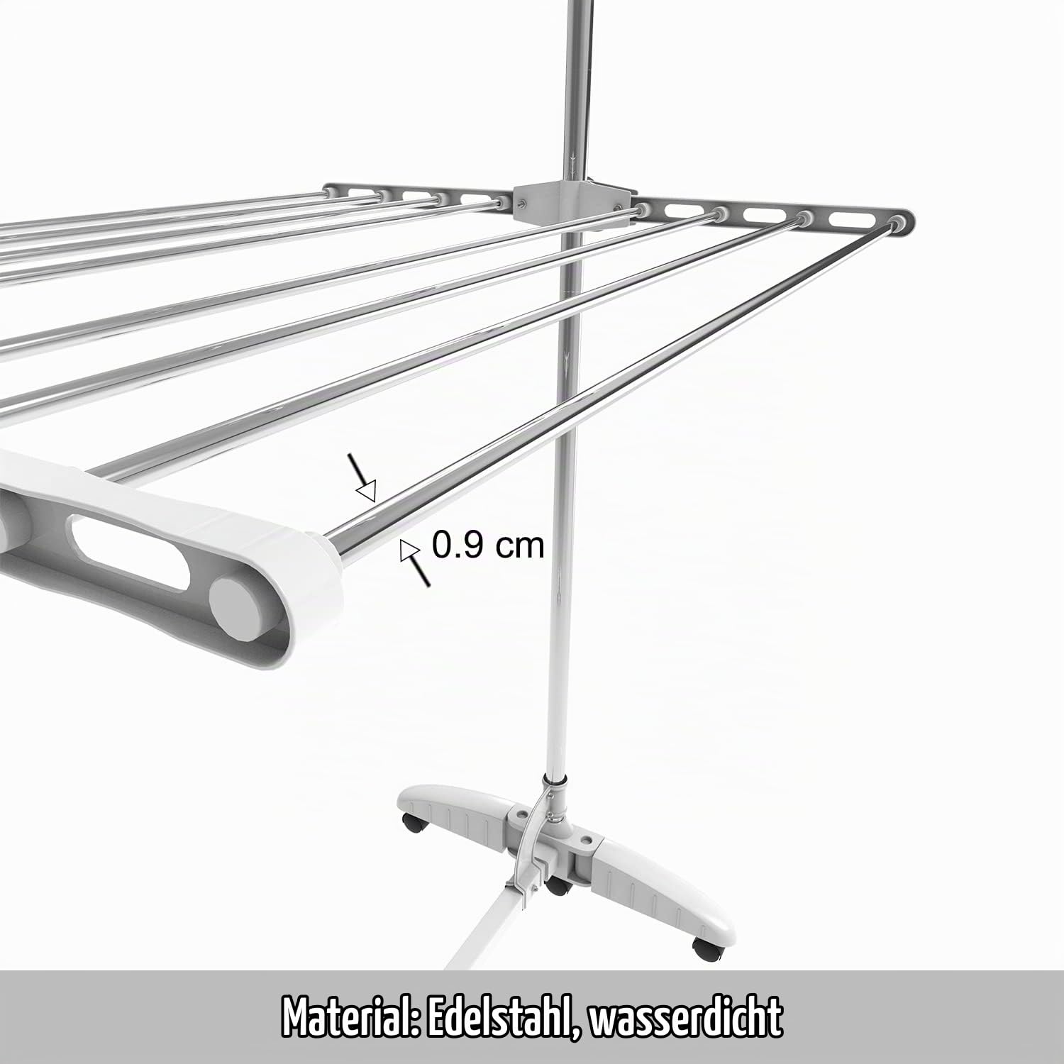 Todeco Wäscheständer Turm Klappbar, 3 Ebenen Wäscheturm aus Edelstahl, Weiß | Turmtrockner mit 6X Rollen, Flügel, Obene Teleskopstange, Mobiler Turmwäscheständer für Wohnzimmer Wäscheraum Badezimmer