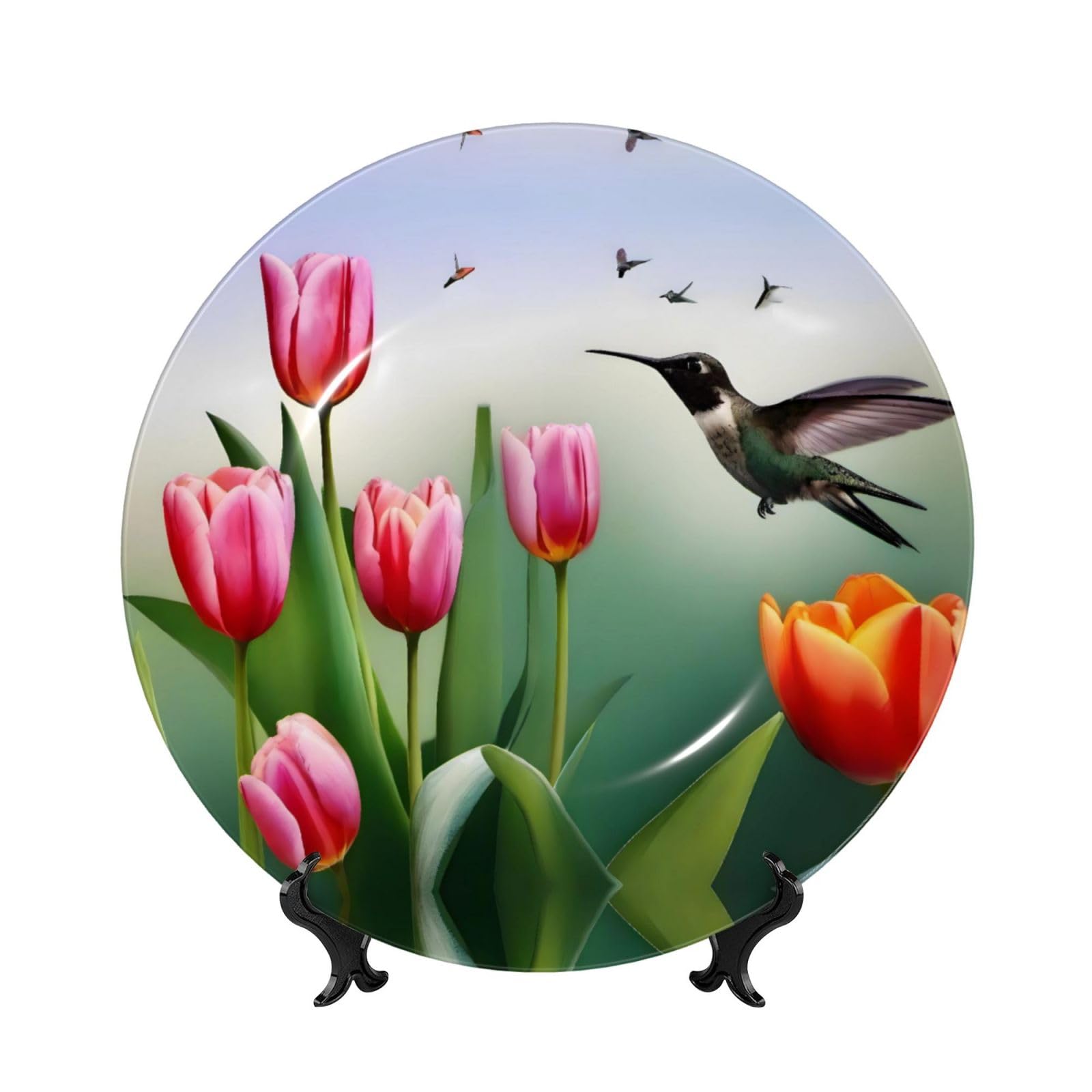 Plato decorativo con diseño de colibrí y acabado artístico para vitrinas