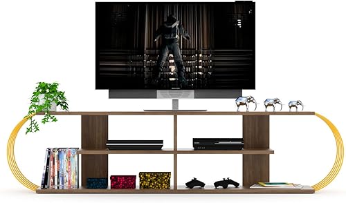 Soporte de TV moderno Mid-Century para televisores de hasta 65 pulgadas, gabinete de TV con centro de entretenimiento con 4 estantes de