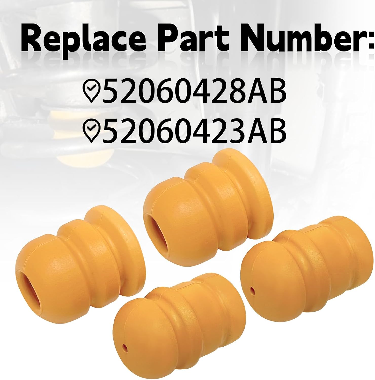2 Pair Front and Rear Bump Stops compatible with Wrangler JK 2007-2018 Replace 52060423AB 52060428AB Upper Suspension Jounce Control Arm Bumpers