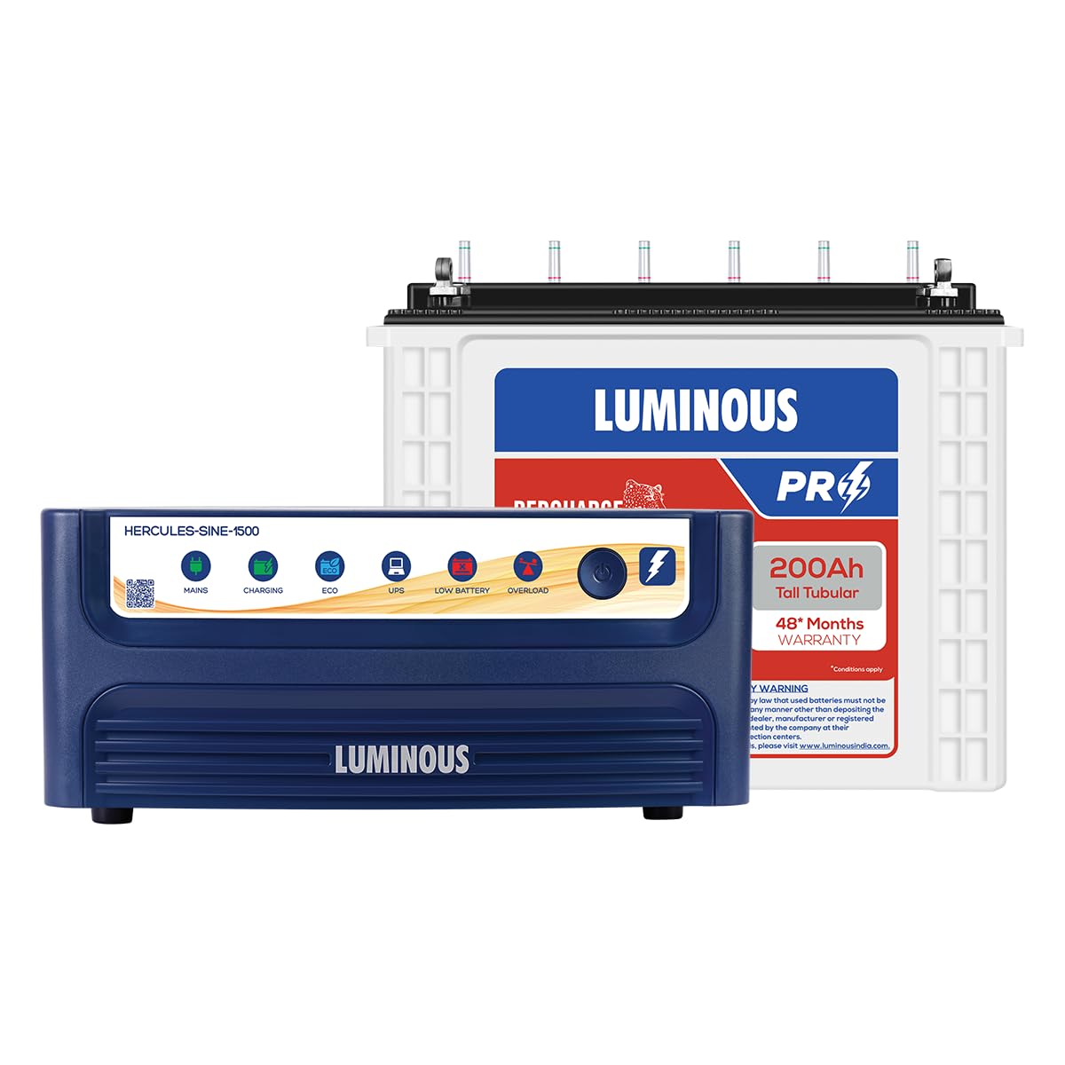 Luminous Inverter & Battery Combo (Hercules 1500 Pure Sine Wave 1400VA/12V Inverter with RC25000 PRO Tall Tubular 200Ah Battery) for Home, Office & Shops-image-17