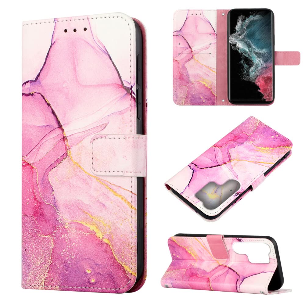 OOPKINS for Samsung Galaxy A35 5G Flip Folio Leather Wallet Case Case Marble Design PU Case with 3 Card Slots Kickstand for Girl Women Cover for Galaxy A35 5G Marble Pink Purple YBS