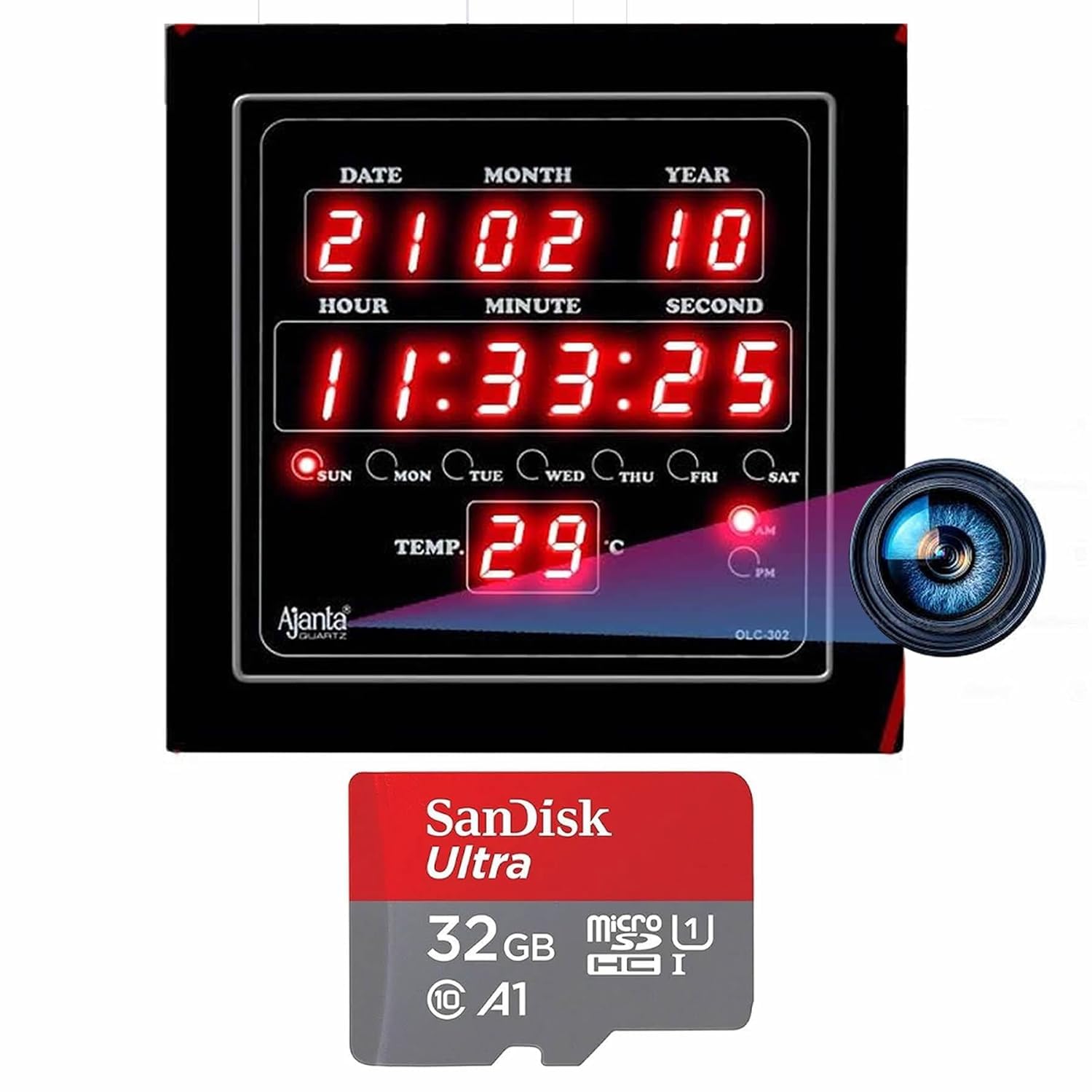 Smart Digital Spy Wall Clock 1080P Security Camera WiFi Enabled IP Cam for Home Office Showroom SD Card Support Upto 128GB.(32GB SD Card Free)-image-46