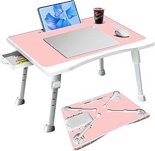 Bed Desk for Laptop, Adjustable Laptop Desk with Foldable Legs Storage Drawer,Lap Desk for Laptop, Portable Lap Desk for Writing Working Reading Eating