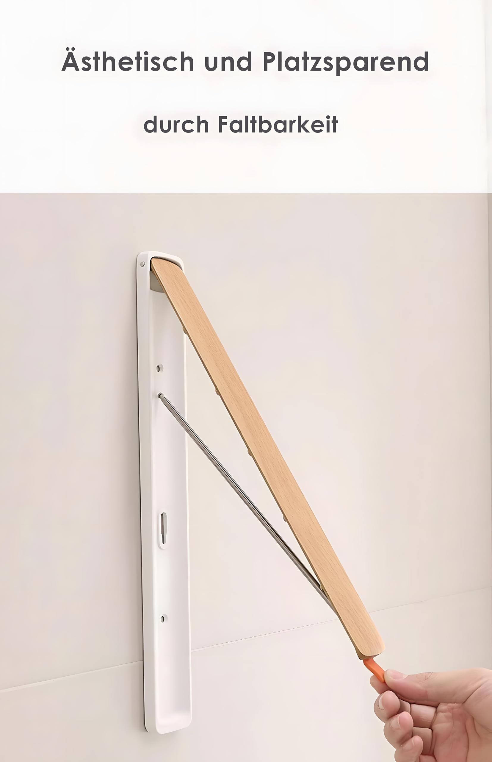 Klappbare Kleiderstange Wandmontage Aluminium – Ausziehbare Garderobe Kleiderhaken, Platzsparend, Modernes Design in Walnuss-Optik oder Buche-Optik (Weiß)