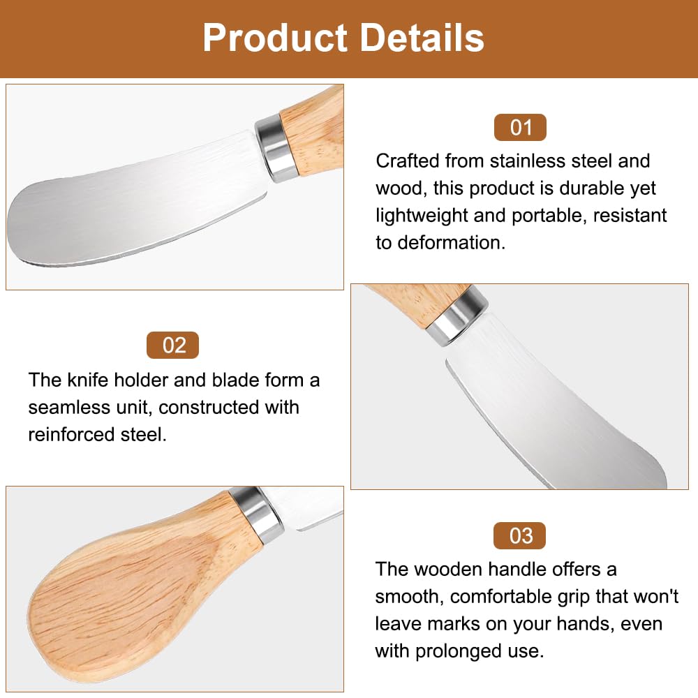 6 Piezas Cuchillos de Mantequilla Pequeños,12.2×2.2cm Mango de Madera Pequeño Juego de Cuchillos de Queso,Cuchillo Untador de Mantequilla,Cuchillos de Untar Acero Inoxidable,para Mantequilla,Mermelada
