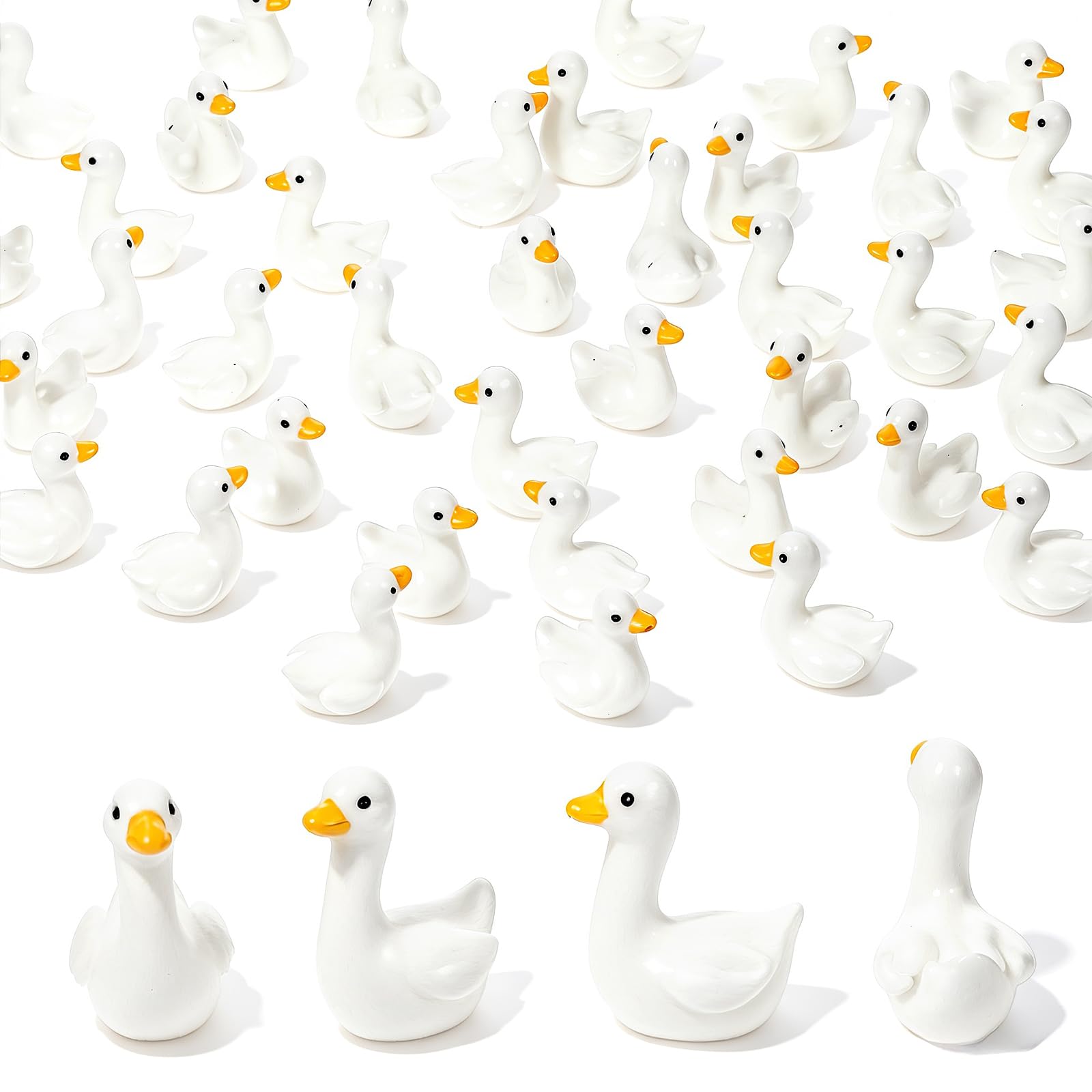 Amaxiu 50Pcs Mini Tiny Gooses, Tiny Resin Geese Statues Handcrafted Small Desk Goose Decor for Cake Toppers Micro Landscape Ornaments DIY Crafts Miniature Geese Animals Statues to Hide