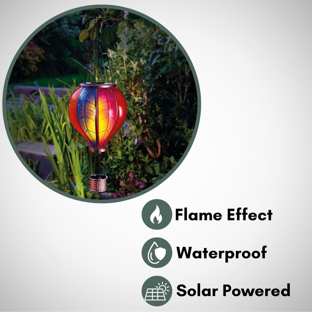 garden mile Balloon Fiesta Realistic Flaming Effect Solar Powered Hot Air Balloon Hanging Lantern Colourful Metal Solar Light for Garden Outdoor Indoor Use Novelty Patio Lighting (Jumbo Rainbow) - Image 4