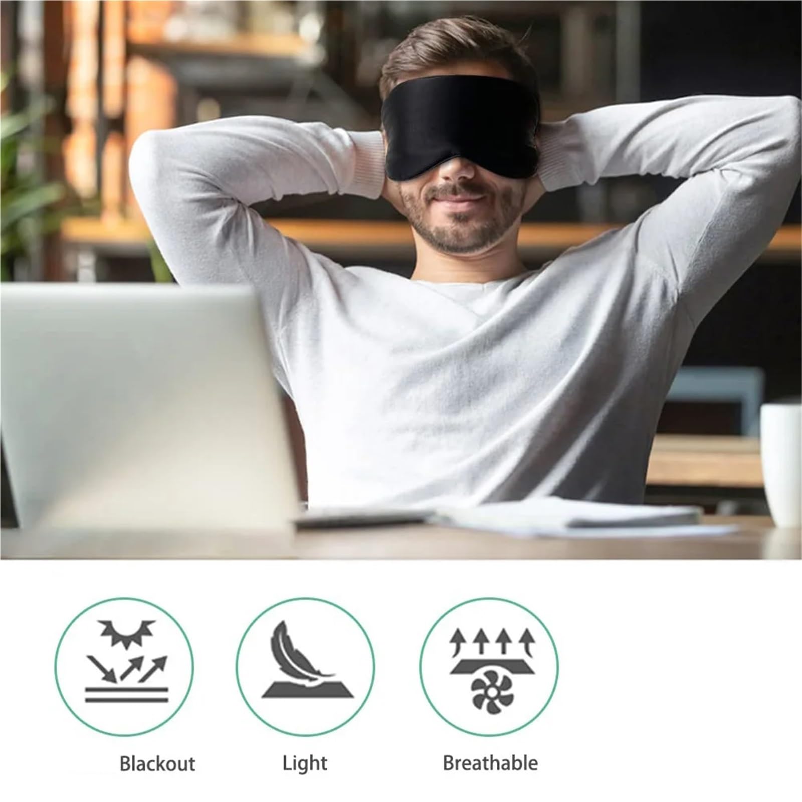 3-teilige Seiden-Schlafmaske, echte Seiden-Augenmasken mit verstellbarem Riemen for Schlafen, blockiert Licht und reduziert geschwollene Augen für Schlaf(Black)
