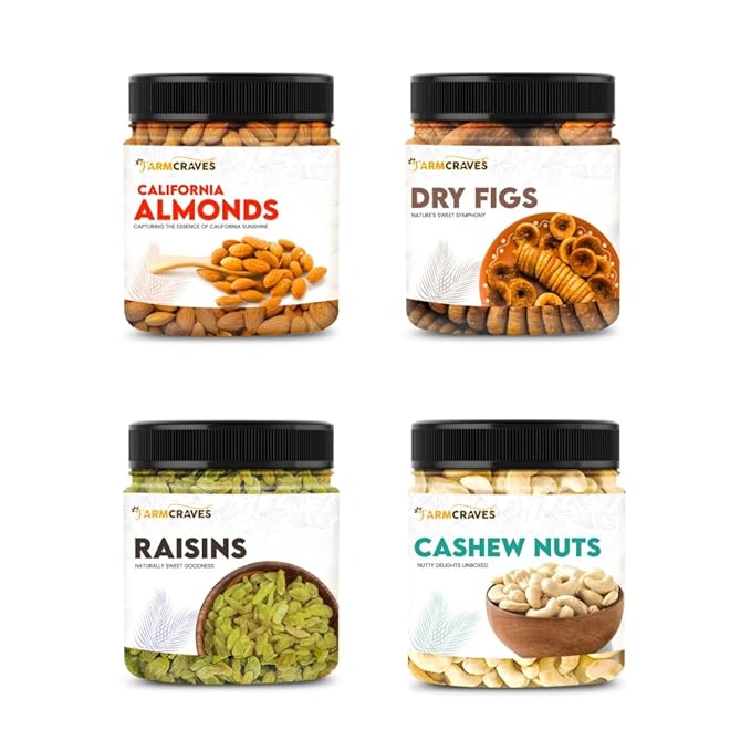 Buy FARMCRAVES Premium Dry Fruits Combo Pack (1Kg) | Whole Almond (250g) + Cashew (250g) + Raisin (250g) + Anjeer/Fig (250g) |250g | Healthy Dry Fruit Snack Combo at Rs. 699