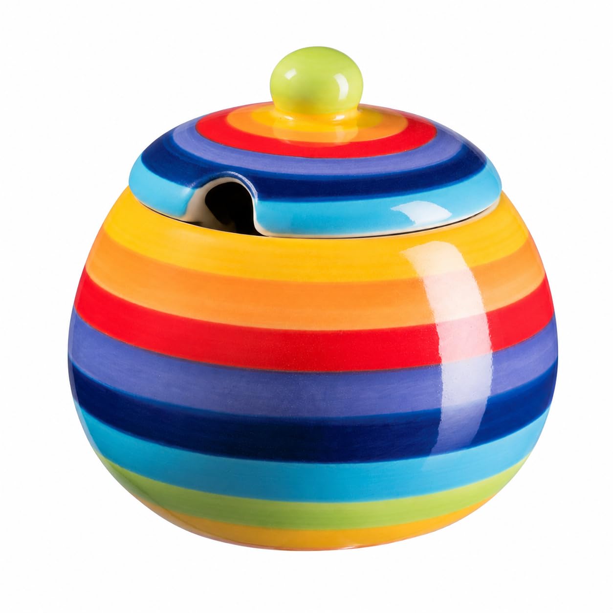 Buddha-Buddha Hand Painted Rainbow Stripe Ceramic Sugar Bowl 10 x 8 cm