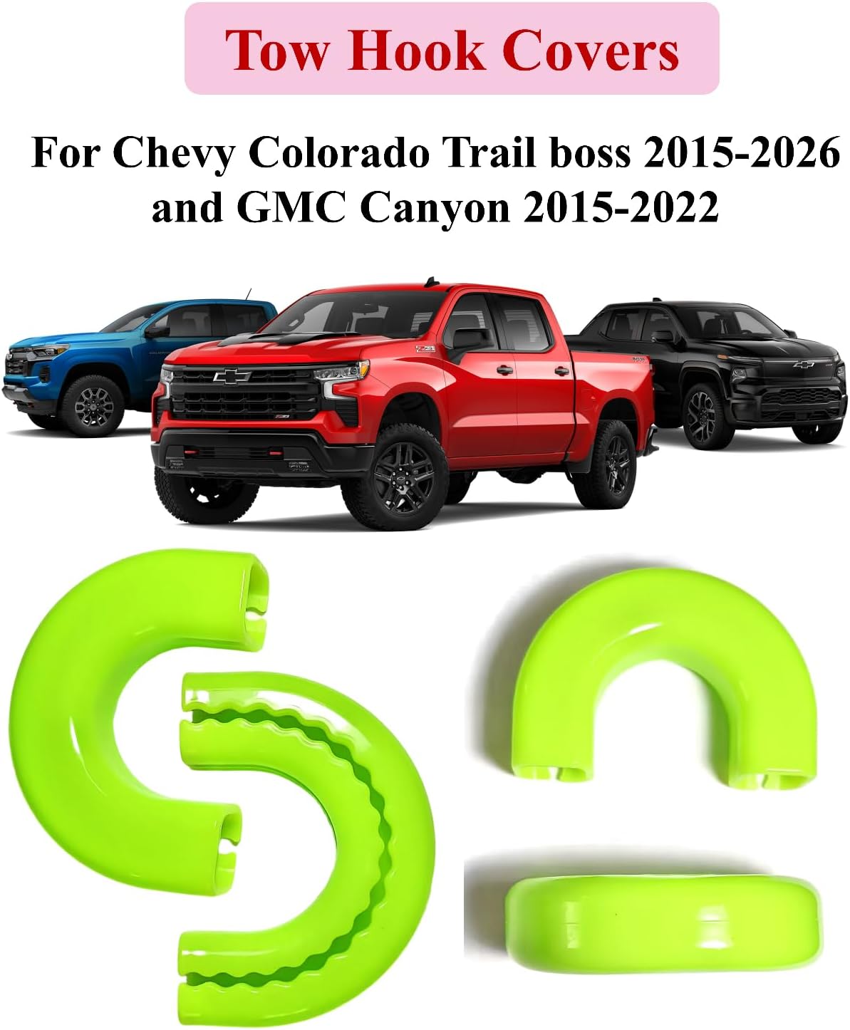 Tow Hook Covers for Chevy Colorado Trail boss 2015-2026 & GMC Canyon 2015-2022, Custom Front Hitch Cover Compatible with Chevy Colorado/GMC Canyon Accessories (Green)
