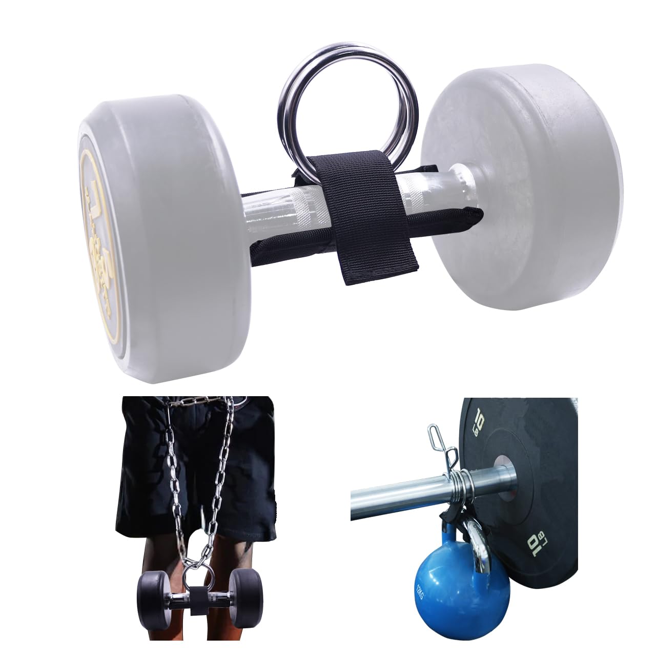 J Bryant Loading Dumbbells Strap for Dip Belt Squat Pull-up,Load Dumbbells Kettlebells on Barbells Weightlifting Accessory