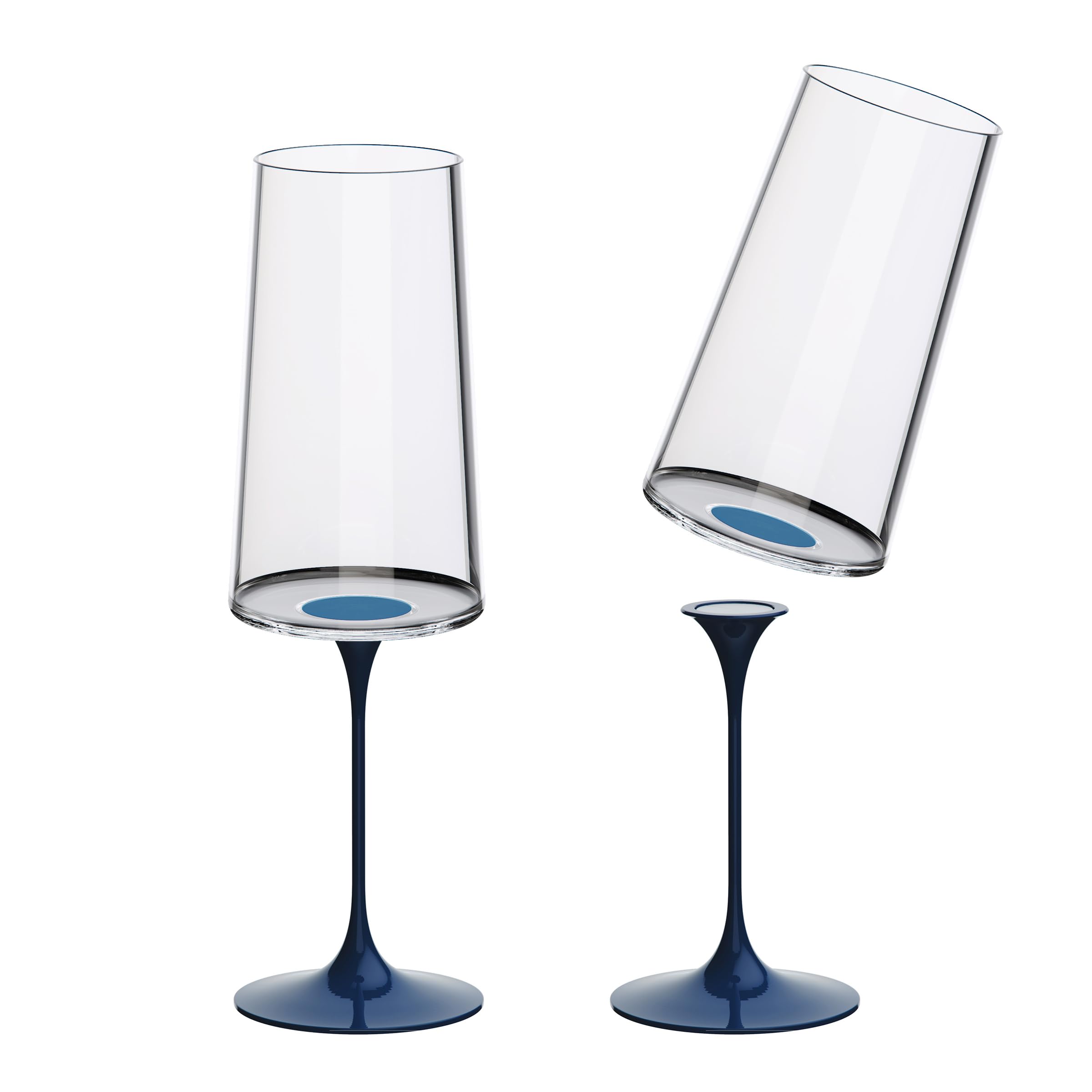 Trebonn SplitGlass Bicchieri Modulari Magnetici (Set 2 Flute) – Da Bicchiere a Calice in 1 Click – Salvaspazio, Lavabili in Lavastoviglie (Blue)